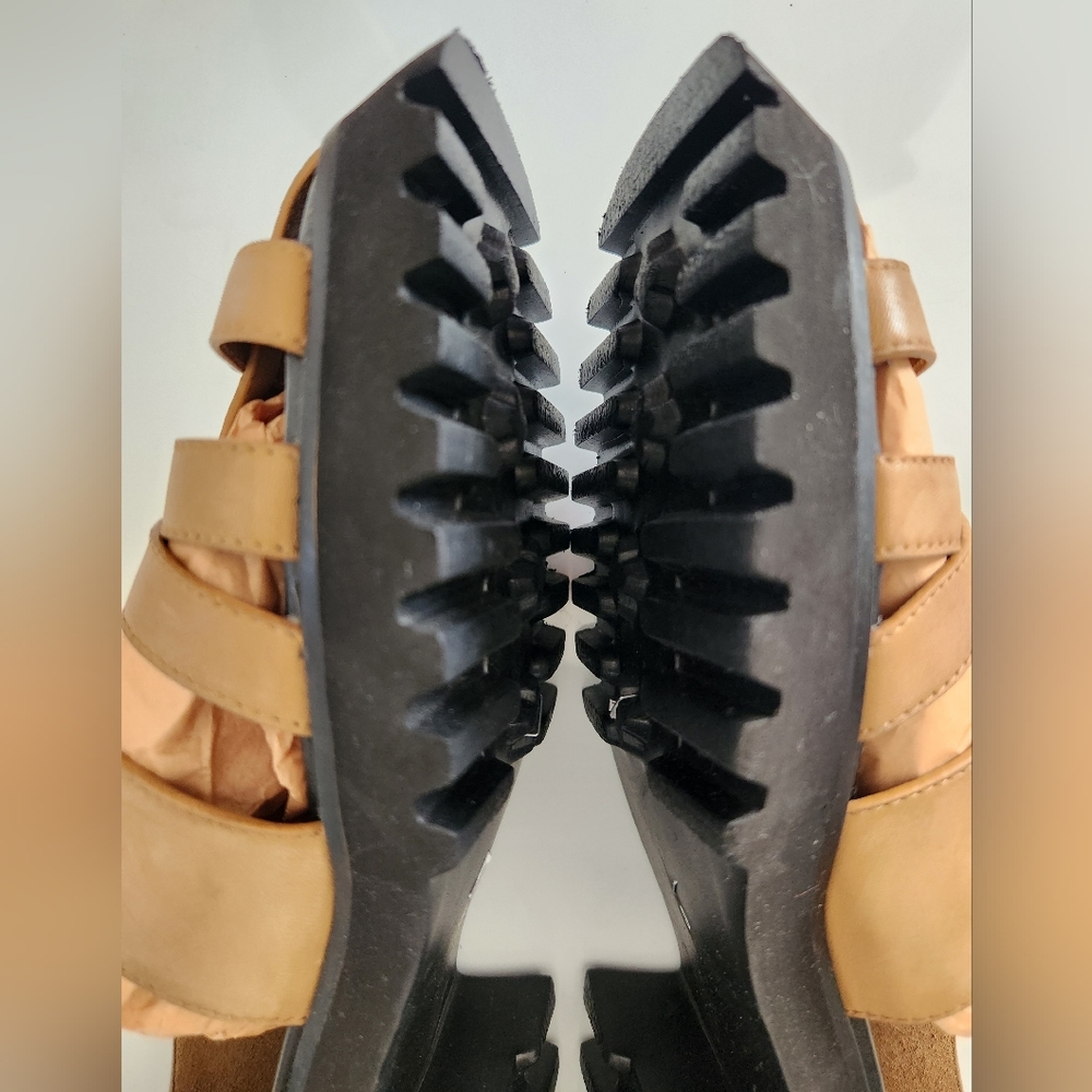 Free People Tan Woven Leather Platform Sandals - Picture 6 of 10